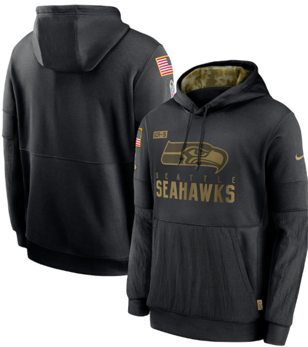 Men's Seattle Seahawks 2020 Black Salute to Service Sideline Performance Pullover NFL Hoodie